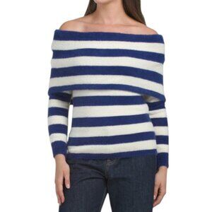 HYFVE Blue Striped Off-Shoulder Sweater